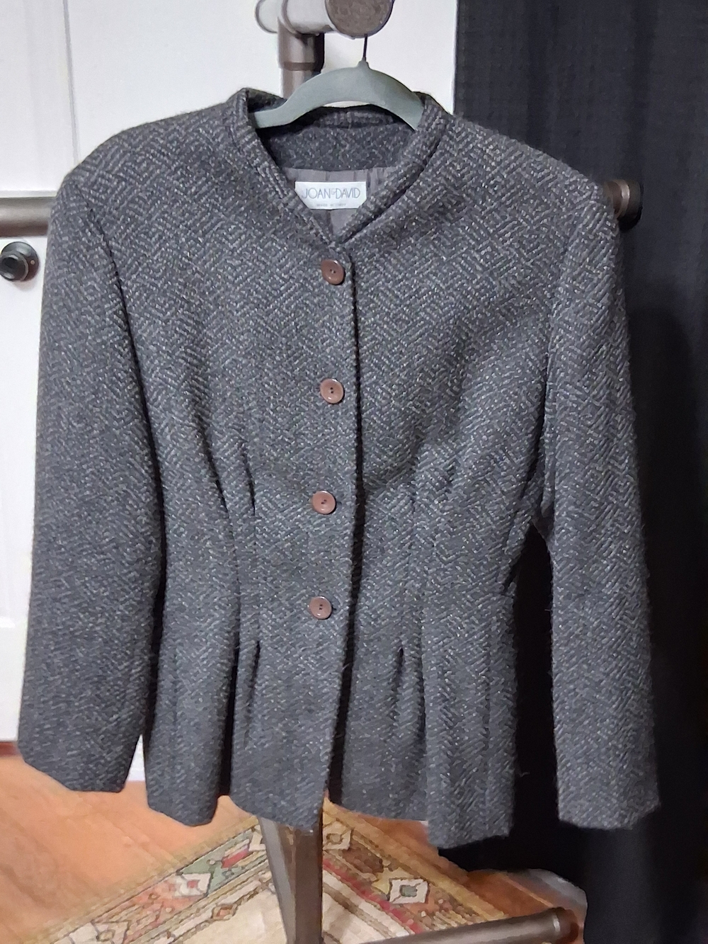 Joan & David Charcoal Textured Peplum Blazer